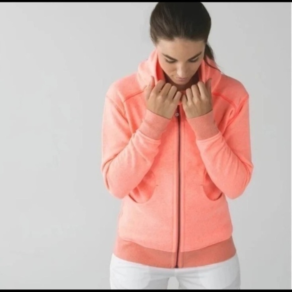 Lululemon Neon Heather Pink Orange Coral Scuba Hoodie Size 2